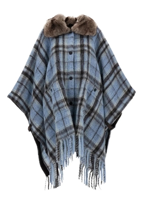 Moncler Grenoble faux-fur collar fringed cape - Blue