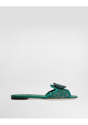 Dolce & Gabbana Slippers In Lace With Crystals - Woman Slides And Mules Green 40.5