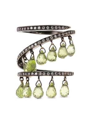Piranesi black gold diamond and peridot drop-wrap ring