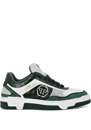 Philipp Plein crystal-embellished crocodile-effect sneakers - Green