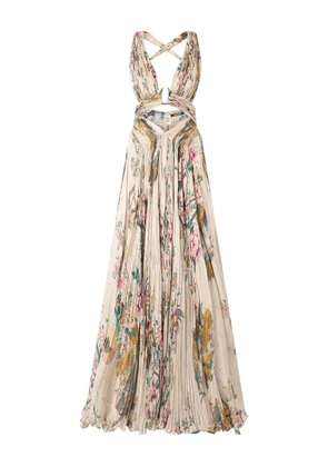 Roberto Cavalli pleated floral-print dress - Neutrals