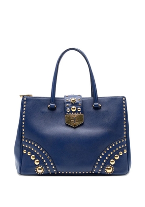 Prada Pre-Owned 2021-2025 Saffiano Turnlock Double Zip Studded Tote satchel - Blue