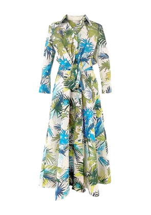 Sara Roka Dralla palm-print belted maxi shirt dress - Blue