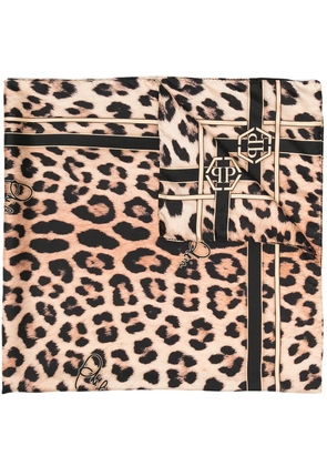 Philipp Plein leopard-print silk scarf - Neutrals