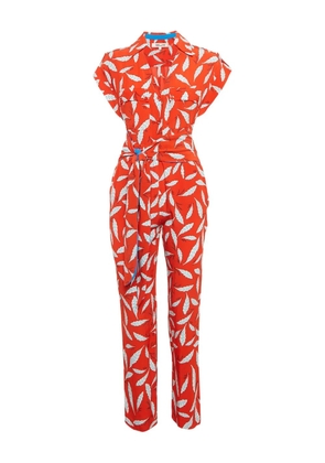 Dvf Vintage leaf-print tied-waist jumpsuit - Red