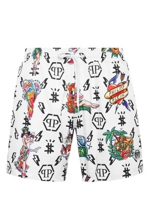 Philipp Plein graphic-print swim shorts - White