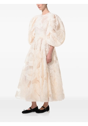 ANOUKI puff-sleeve embroidered midi dress - Neutrals