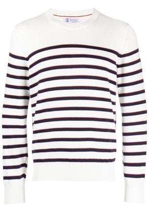 Brunello Cucinelli horizontal-stripe long-sleeve jumper - White