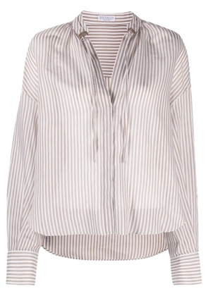 Brunello Cucinelli split-neck striped blouse - White
