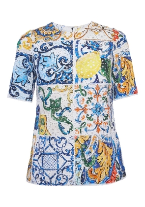 Dolce & Gabbana Pre-Owned Majolica-print lace top - Blue