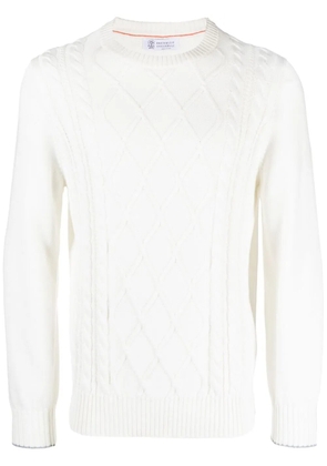 Brunello Cucinelli cable-knit crew-neck jumper - WHITE