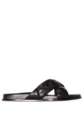 Prada logo-plaque quilted slides - Black