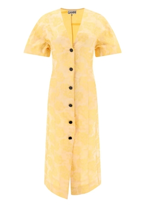 GANNI Botanical jacquard midi dress - Yellow