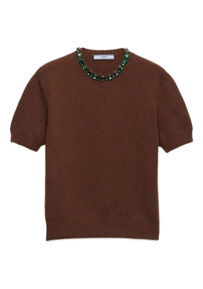 Prada jewel appliqued ribbed knit sweater - Brown