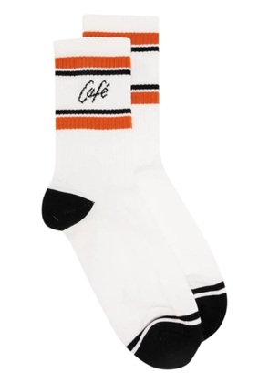CAFÉ KITSUNÉ intarsia-knit logo ribbed socks - White