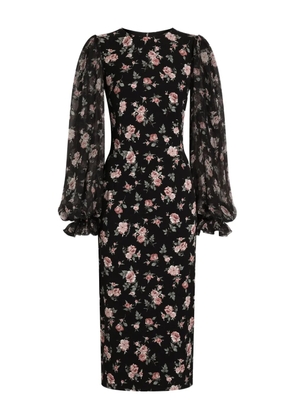 Dolce & Gabbana puff-sleeve floral midi dress - Black