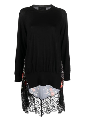 Simone Rocha panelled asymmetric lace-trim top - Black