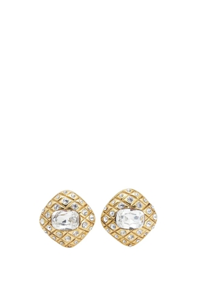 CHANEL Pre-Owned 1980-1990 Gold Plated Quilted Diamond Crystal Clip On Earrings costume earrings