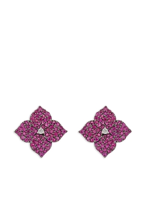 Piranesi 18K rose gold sapphire and diamond small flower earrings - Pink
