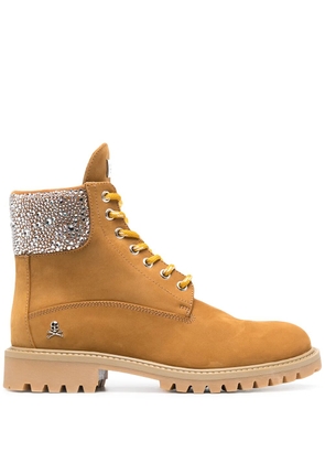 Philipp Plein crystal-embellished suede boots - Neutrals