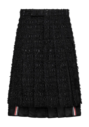 Thom Browne logo-detailed tweed midi skirt - Black