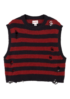 KAMIYA striped distressed knitted vest - Red