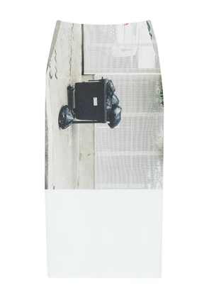 Issey Miyake graphic-print street view pencil skirt - Blue