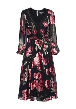 NISSA lace floral midi dress - Black