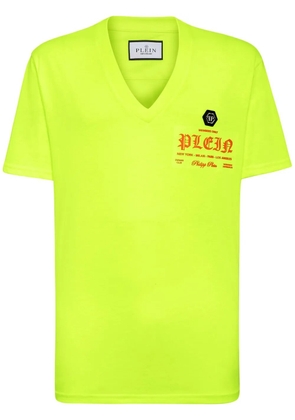 Philipp Plein logo-print V-neck T-shirt - Yellow