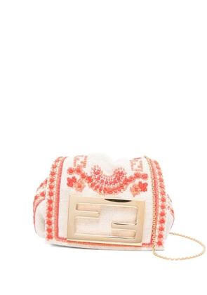 FENDI Mamma Baguette embroidered mini bag - Neutrals