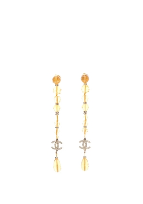 CHANEL Pre-Owned 2023 CC Gold Plated Crystal Beads Long Drop Push Back Earrings costume earrings