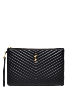 Saint Laurent Cassandre Matelassé logo-plaque clutch bag - Black