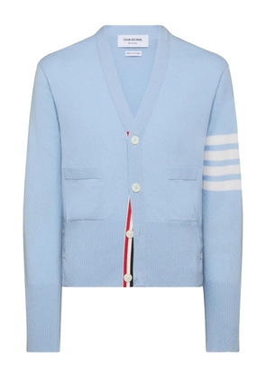 Thom Browne CLASSIC V-NECK CARDIGAN WITH WHITE 4-BAR STRIPE IN CASHMERE - Blue