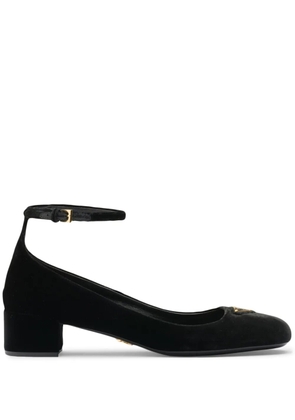 Prada 35mm triangle-logo velvet pumps - Black