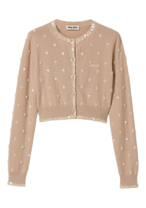 Miu Miu embroidered-details crew-neck cardigan - Neutrals