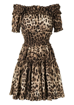 Dolce & Gabbana leopard-print short dress - Brown