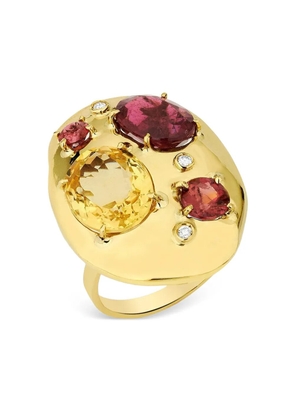 Carol Kauffmann 18K yellow gold rubellite and citrine rocks ring