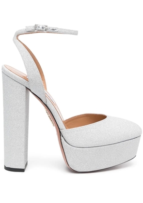 Aquazzura So High 140mm glitter leather pumps - Silver