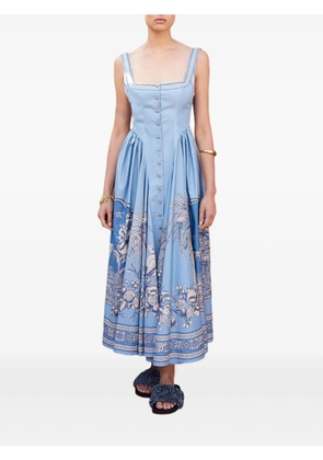 ALEMAIS Villa Romantica buttoned-floral midi dress - Blue