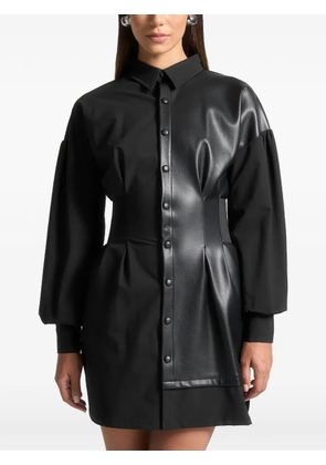 Manière De Voir panelled cinch-waistband shirt mini dress - Black