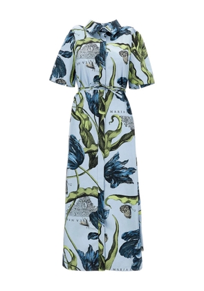 ERDEM tulip-print tie-fastening mini dress - Blue