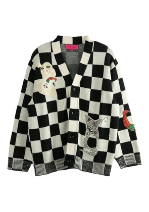 The Elder Statesman Nora Lite Creatures check-pattern embroidered cardigan - Black