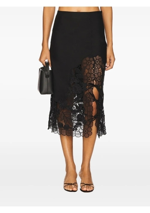 Sea scallop-hem lace-insert skirt - Black