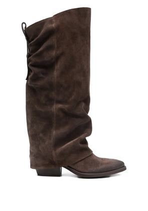 Gisel Moire 50mm ruched-effect pointed-toe boots - Brown