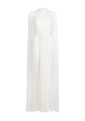 Jenny Packham Cairo sequin cape maxi dress - White
