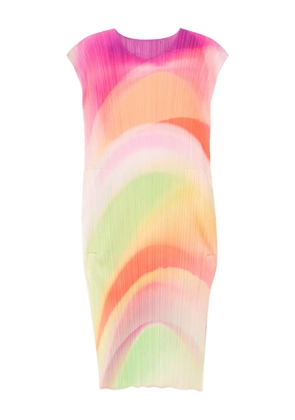 Pleats Please Issey Miyake Pleated V-neck Dress - Orange