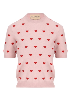 Valentino Garavani heart-pattern short-sleeve sweater - Pink