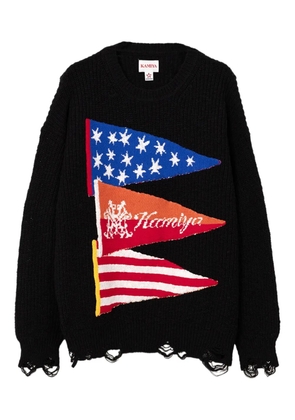 KAMIYA flag frayed sweater - Black