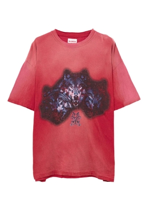KAMIYA wolf-print distressed T-shirt - Red