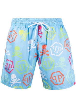 Philipp Plein logo-print swim shorts - Blue